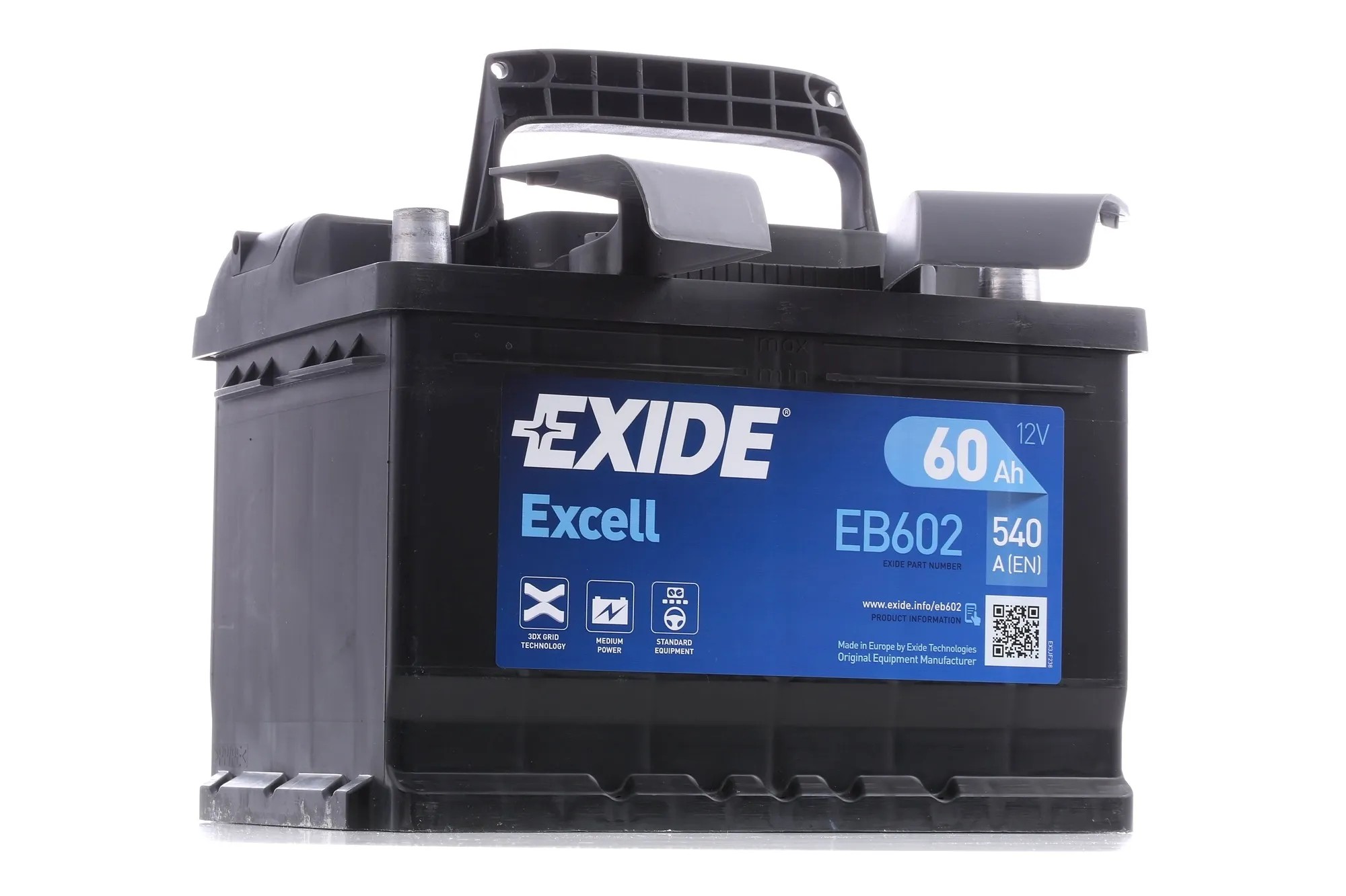 BATTERIA EXIDE EXCELL 60 AH 540A BASSA